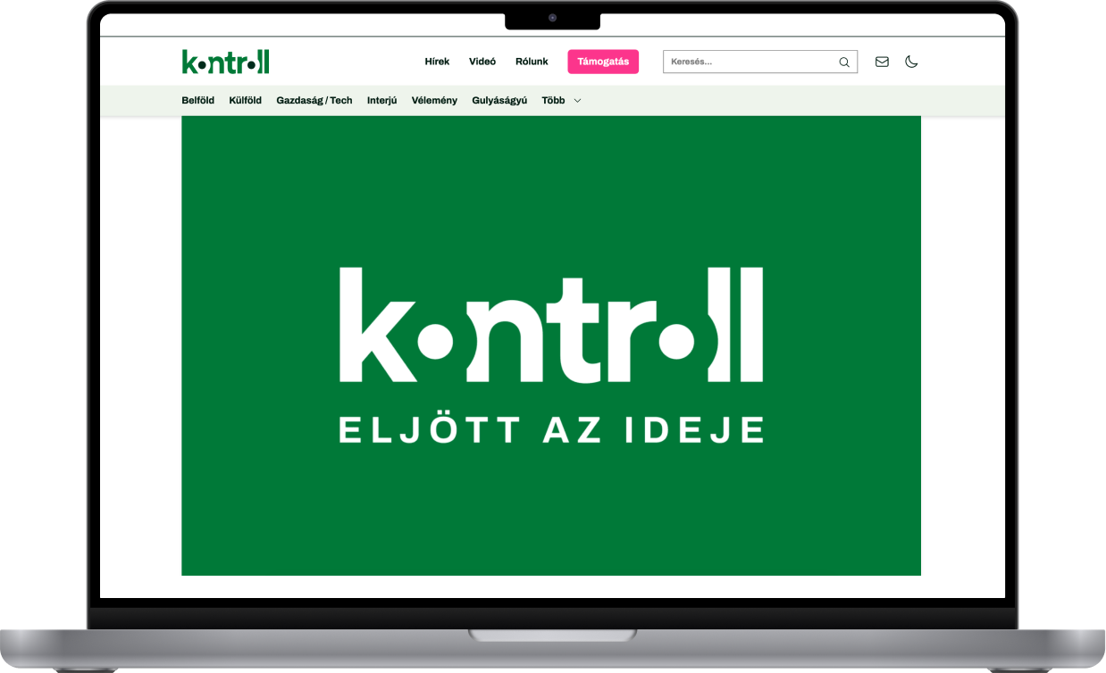 A kontroll.hu weboldala laptopon